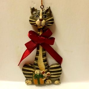 !❤Kurt Adler Long Neck Cat with Burgundy Bow Resin Vintage Collectible